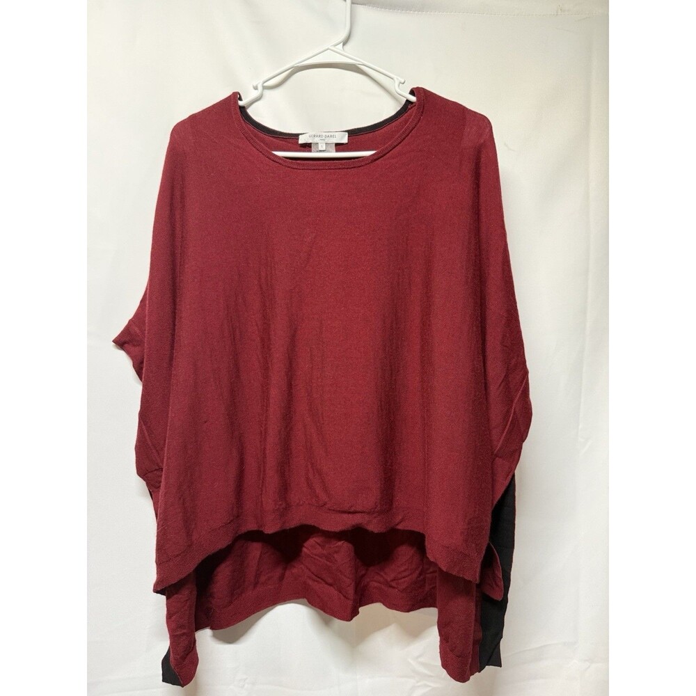 Gerard Darel Paris 100% Wool Poncho Sweater Burgundy Red Womens Size 1 S FLAW